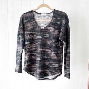 Waffled Crew Neck Camo Longsleeve Tee